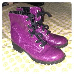 Purple boots with holographic fine glitter